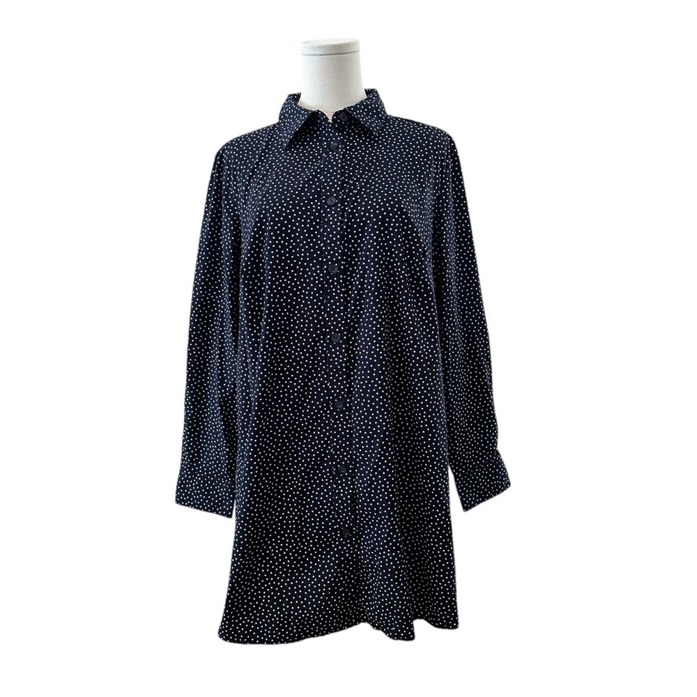 Women’s 14/16 Navy Blue Polkadot Button Down 100% Cotton Nautical Tunic Shirt